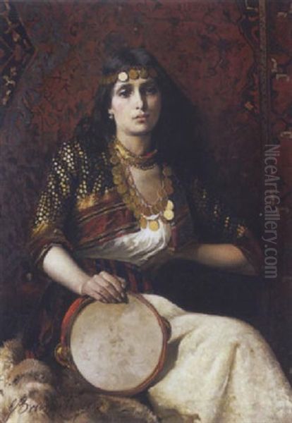 Portrait De Jeune Fille Au Tambourin Oil Painting by Gabriele Brunati