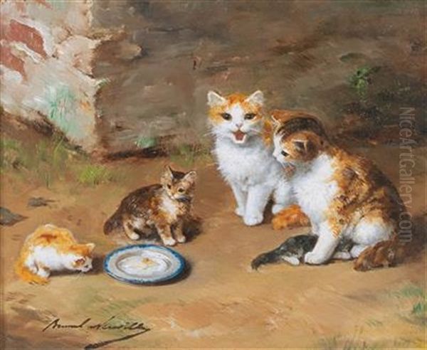 Cat Family Oil Painting by Alfred Arthur Brunel de Neuville