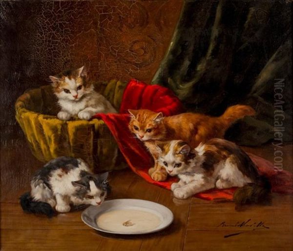 Chatons, La Mouche Oil Painting by Alfred Arthur Brunel de Neuville