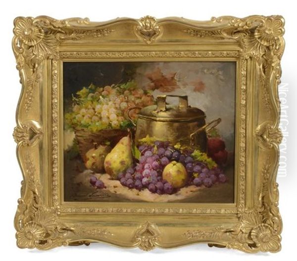 Nature Morte Fruits Et Chaudron Oil Painting by Alfred Arthur Brunel de Neuville