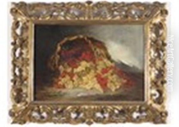 Red And White Currants In A Basket Oil Painting by Alfred Arthur Brunel de Neuville