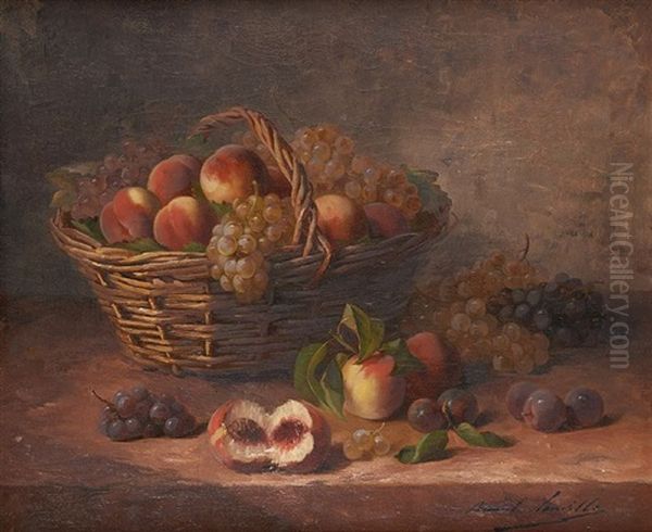 Panier Aux Peches Et Raisins Oil Painting by Alfred Arthur Brunel de Neuville