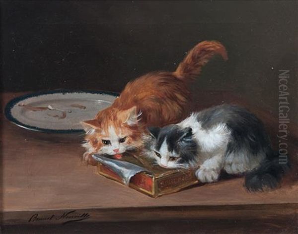 Alfred Arthur Brunel De Neuville, (french, 1851- 1941), Kittens Oil Painting by Alfred Arthur Brunel de Neuville