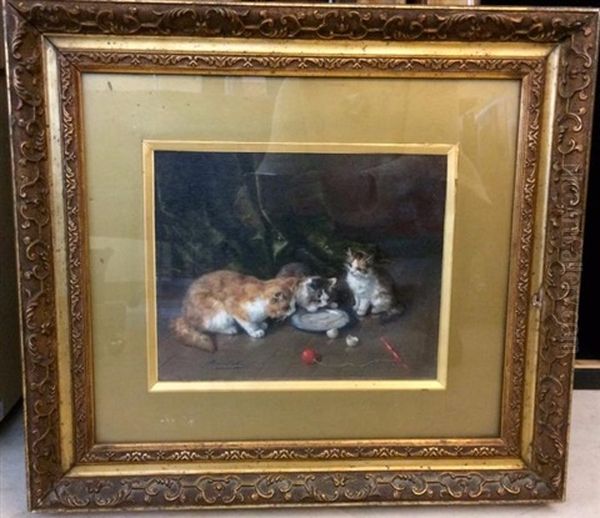 Chatons Devant L'assiette Vide Oil Painting by Alfred Arthur Brunel de Neuville