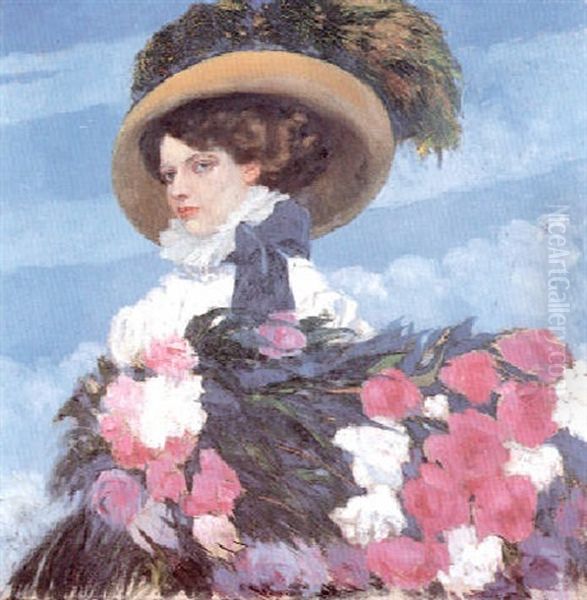 Femme Au Bouquet De Pivoines Oil Painting by Umberto Brunelleschi