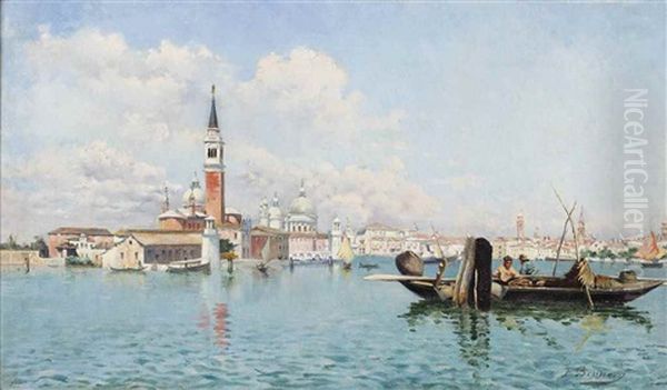 Fishing On The Venetian Lagoon Oil Painting by Francois Brunery