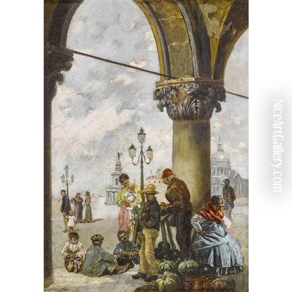 Gemuseverkaufer Unter Den Arkaden Der Piazzetta In Venedig Oil Painting by Francois Brunery