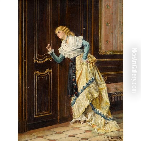 A Knock At The Door Oil Painting by Francois Brunery