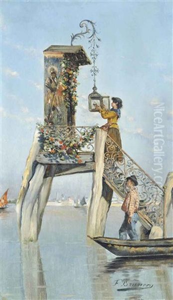 An Offering On The Venetian Lagoon Oil Painting by Francois Brunery