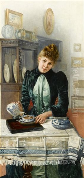 Tea Time Oil Painting by Francois Brunery