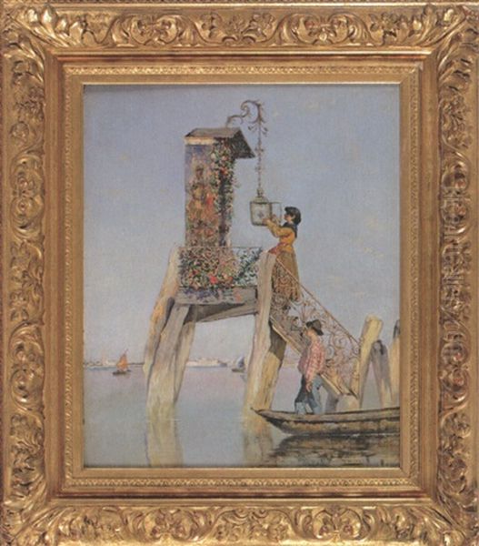 Preparation De La Fete A Venise Oil Painting by Francois Brunery