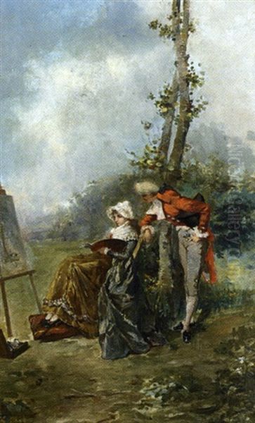 La Peinture De Plein Air En Galante Compagnie Oil Painting by Francois Brunery