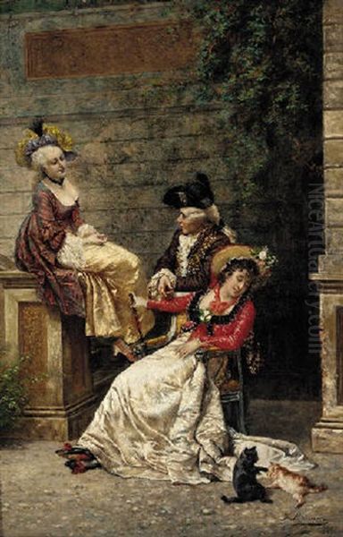 Playful Conversation Oil Painting by Francois Brunery