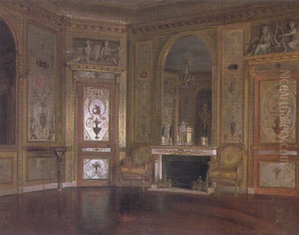 A Louis Xvi Interior Oil Painting by Francois Brunery