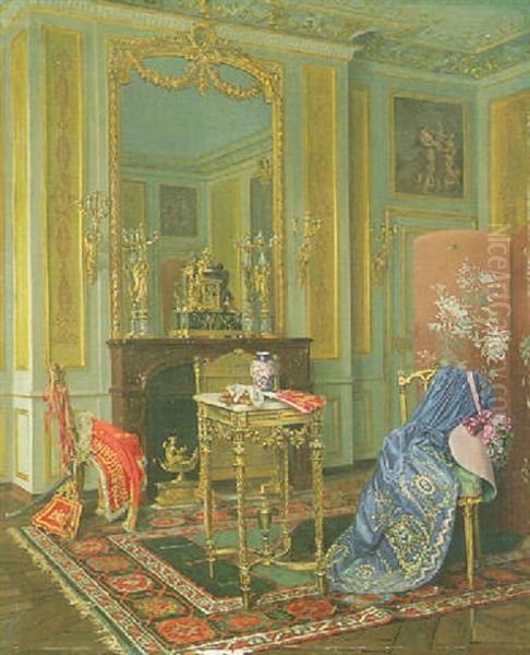 An Interior Scene Oil Painting by Francois Brunery