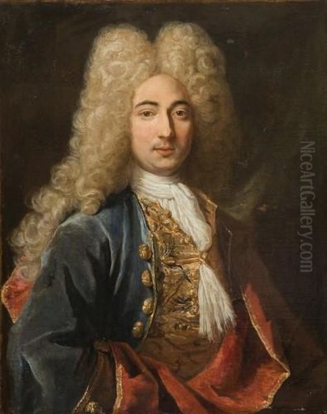 Portrait D'homme Au Gilet De Brocart D'or Et A La Veste Bleu Oil Painting by Gilles Allou