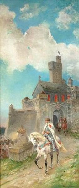 Embarking On A Crusade Oil Painting by Pierre Auguste Brunet-Houard