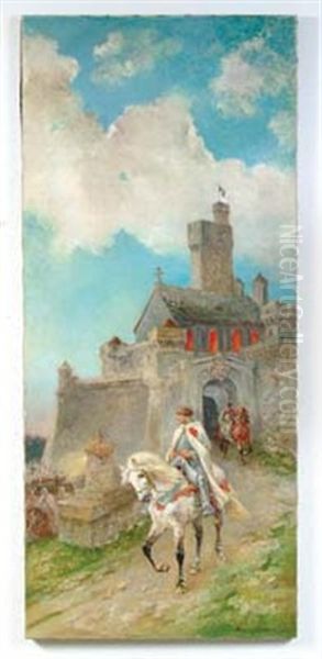 Embarking On A Crusade Oil Painting by Pierre Auguste Brunet-Houard