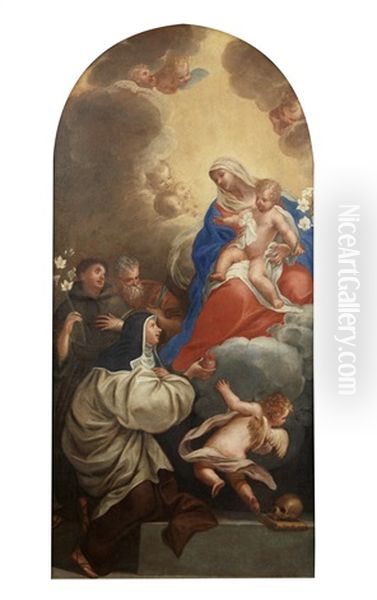 The Madonna And Child, With Saints Clare, Francis Of Assisi And Saint Bartholomew Oil Painting by Francesco Bruni