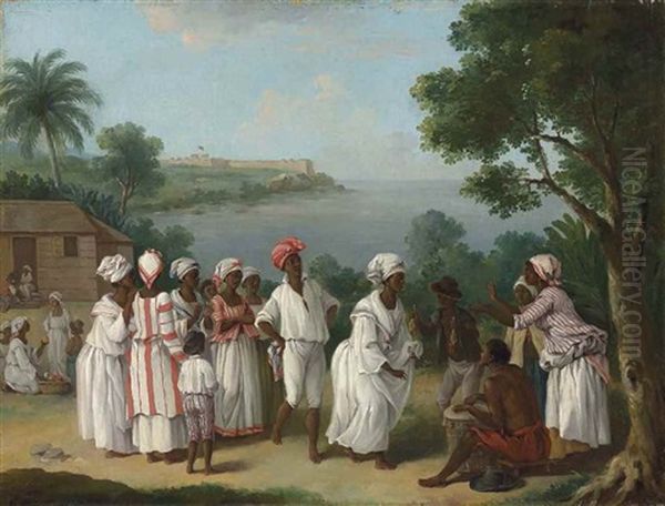 A Negroes' Dance In The Island Of Dominica, Fort Young Beyond Oil Painting by Agostino Brunias