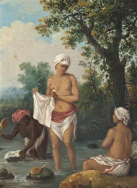 Women Of Dominica Washing Clothes In A Stream Oil Painting by Agostino Brunias