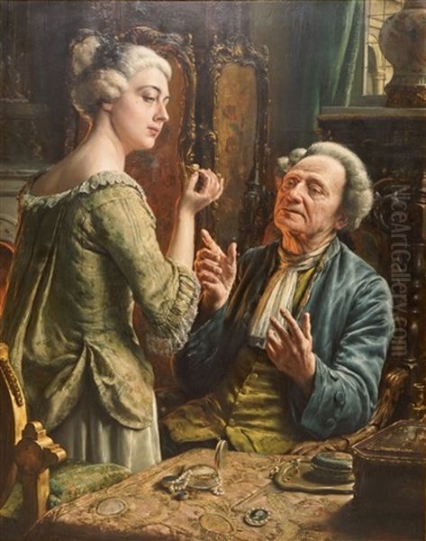 Chez Le Bijoutier (at The Jeweller's) Oil Painting by Leon de Meutter Brunin