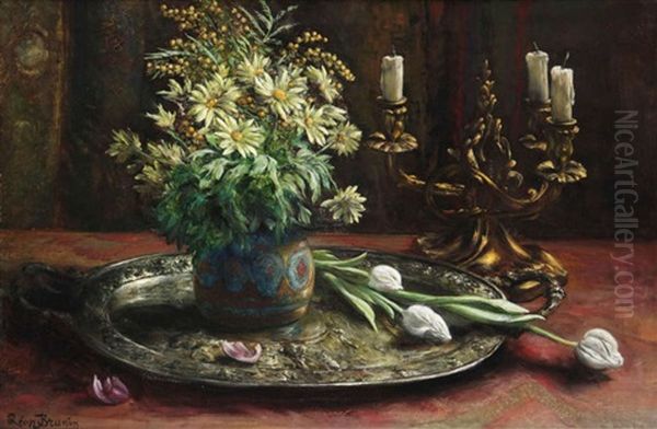 Marguerites Oil Painting by Leon de Meutter Brunin