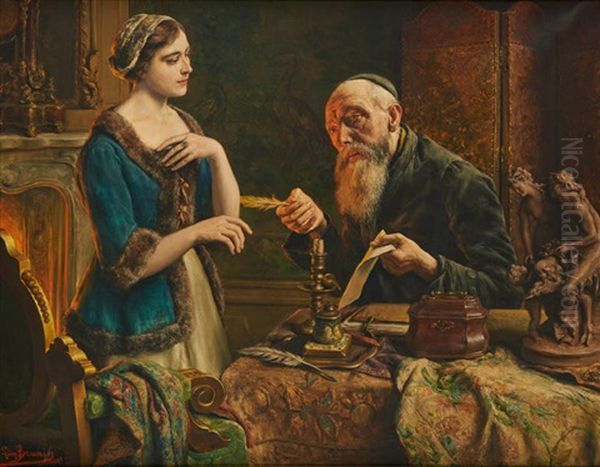 Chez L'usurier Oil Painting by Leon de Meutter Brunin