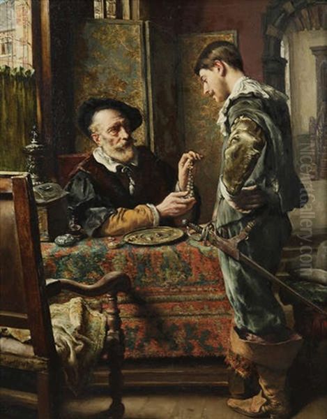 Le Cadeau De Fiancailles Oil Painting by Leon de Meutter Brunin