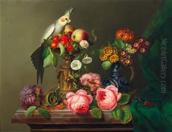 Still Life With Roses Oil Painting by Leopold Brunner the Elder