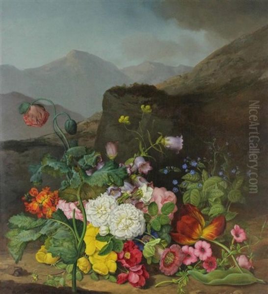 Floral Landscape Oil Painting by Leopold Brunner the Elder