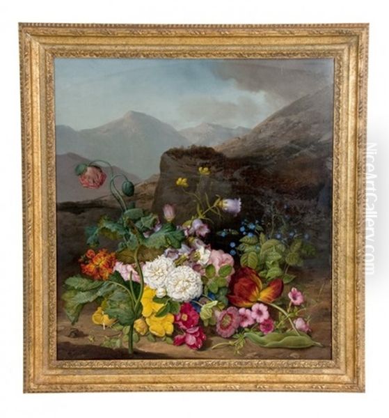 Floral Landscape Oil Painting by Leopold Brunner the Elder