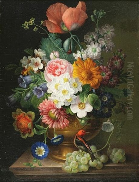 Still Lifes Of Flowers (2 Works) Oil Painting by Leopold Brunner the Elder