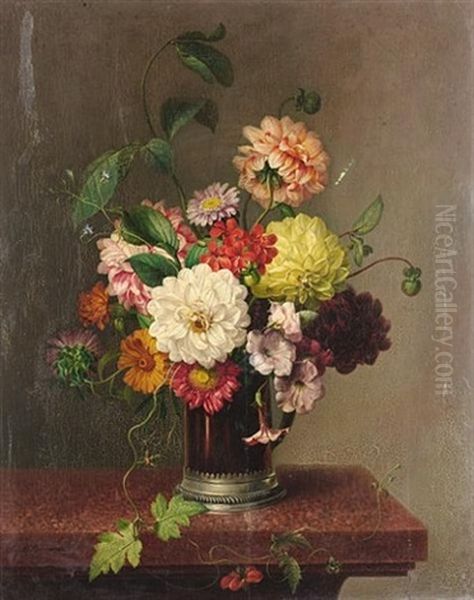 Still Life With Flowers On A Ledge Oil Painting by Leopold Brunner the Elder