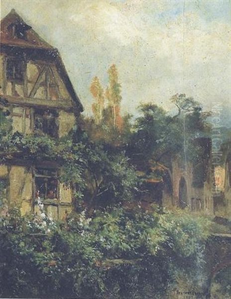 Landbysceneri Med Gamle Huse Oil Painting by Leopold Brunner the Elder