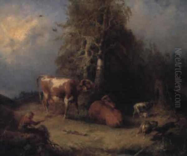 Landskap Med Gosse Och Boskap Oil Painting by Leopold Brunner the Elder