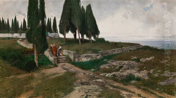 Cypresses, Castel Gandolfo Oil Painting by Ferdinand Brunner