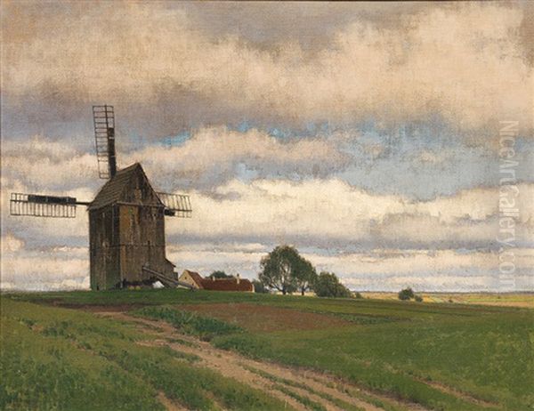 Windmill In The 'weinviertel' Oil Painting by Ferdinand Brunner