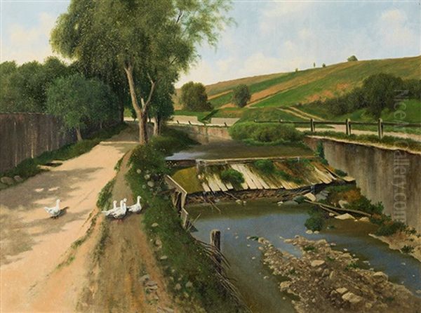 Kierlingbach Near Klosterneuburg Oil Painting by Ferdinand Brunner