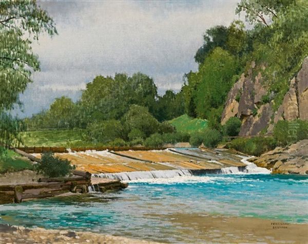 Flusswehr Am Kamp Oil Painting by Ferdinand Brunner