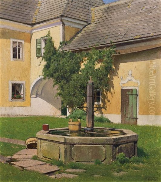 Yard Monastery In Grunau, Upper Austria Oil Painting by Ferdinand Brunner