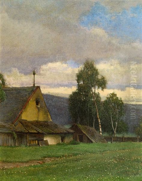 Bauernhauser Im Muhlviertel Oil Painting by Ferdinand Brunner