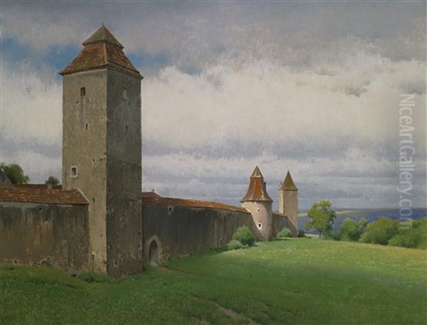 Wolkenschatten (burghausen, Frauenturm, Storchenturm, Pulverturm) Oil Painting by Ferdinand Brunner