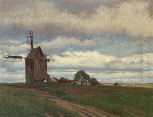 Windmuhle Im Weinviertel Oil Painting by Ferdinand Brunner