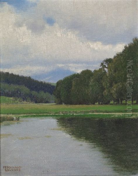 Stille Landschaft Oil Painting by Ferdinand Brunner