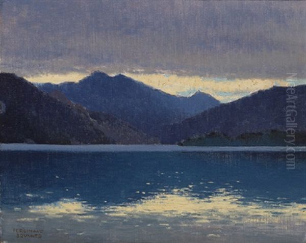 Blick Uber Den Attersee Von Steinbach Auf Die Drachenwand Oil Painting by Ferdinand Brunner