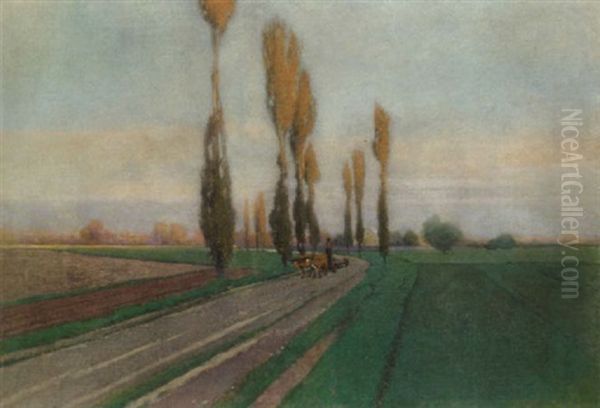 Landstrase Mit Fuhrwerk Oil Painting by Ferdinand Brunner