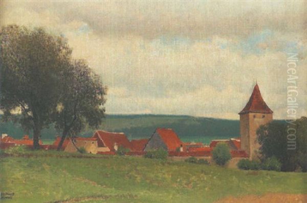 Das Dorf Berching In Franken Oil Painting by Ferdinand Brunner