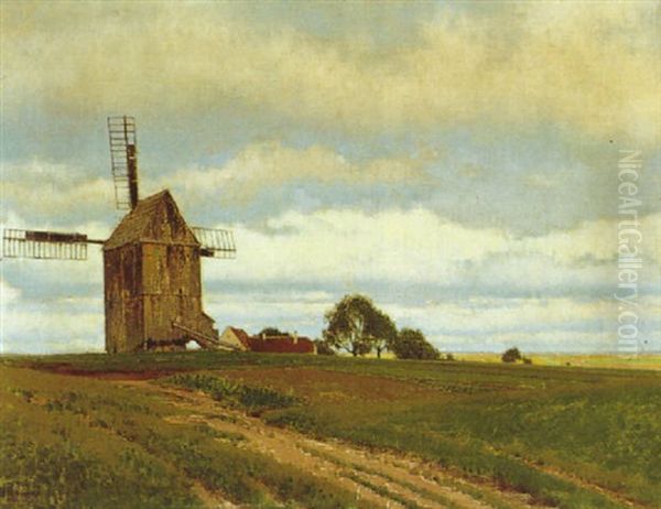 Landschaft Mit Windmuhle Oil Painting by Ferdinand Brunner