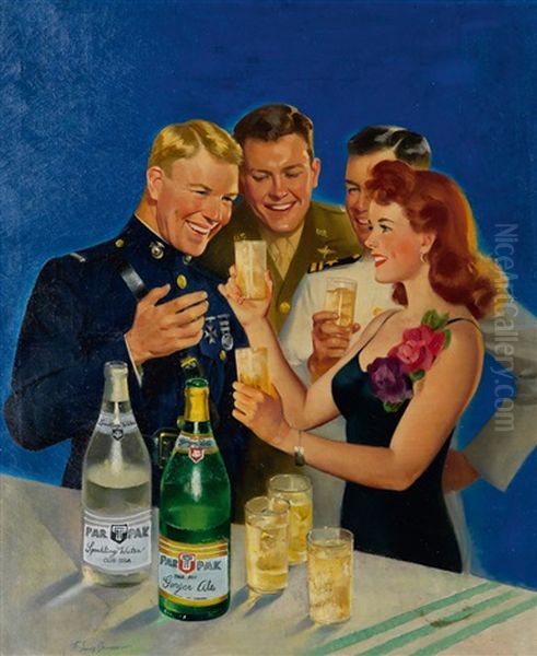 Par-t-pack Cola Advertisement With Woman And U.s. Servicemen Oil Painting by Frederick Sands Brunner